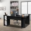 L-Shaped Wood Right-angle Computer Desk with Two-layer Bookshelves RT - Black