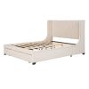 Queen Size Storage Bed Velvet Upholstered Platform Bed with Wingback Headboard and a Big Drawer (Beige) - pic