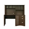 Home Office Computer Desk with Hutch; Walnut - as pic