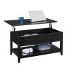 Wooden Lift Top Coffee Table with Hidden Storage and Bottom Shelf;  Black - Black