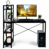 Simple Elegant 47.5 Inch Computer Desk With Shelves - Black