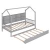 Wooden Twin Size House Bed with Trundle; Kids Bed with Shelf; Gray - as pic