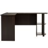 FCH L-Shaped Wood Right-angle Computer Desk with Two-layer Bookshelves Dark Brown RT - Dark Brown