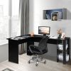 L-Shaped Wood Right-angle Computer Desk with Two-layer Bookshelves RT - Black