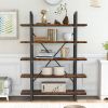 5-tier Industrial Bookcase with Rustic Wood and Metal Frame, Large Open Bookshelf for Living Room(Distressed Brown) - Rustic Brown