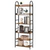 70.8 Inch Tall Bookshelf; 6-tier Shelves with Round Top Frame; MDF Boards; Adjustable Foot Pads; Brown - as Pic