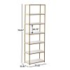 6-Shelf Gold Metal Frame Bookcase;  White - White