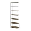 6-Shelf Gold Metal Frame Bookcase;  White - Rustic Brown