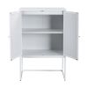 Natural Rattan 2 Door high cabinet; Built-in adjustable shelf; Easy Assembly; Free Standing Cabinet for Living Room Bedroom - White