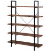 5-tier Industrial Bookcase with Rustic Wood and Metal Frame, Large Open Bookshelf for Living Room(Distressed Brown) - Rustic Brown