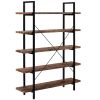 5-tier Industrial Bookcase with Rustic Wood and Metal Frame, Large Open Bookshelf for Living Room(Distressed Brown) - Rustic Brown