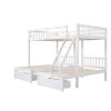 Full Over Twin &amp; Twin Bunk Bed; Wood Triple Bunk Bed with Drawers and Guardrails (White) (OLD SKU:LP000143AAK) - as pic