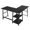 L-Shaped Corner Computer Desk with Open Shelves, Vintage Brown - Black