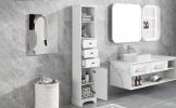 Tall Bathroom Cabinet;  Freestanding Storage Cabinet with 3 Drawers and Adjustable Shelf;  MDF Board with Painted Finish - White