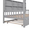 Wooden Twin Size House Bed with Trundle; Kids Bed with Shelf; Gray - as pic