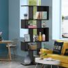 5 Cubes Ladder Shelf Corner Bookshelf Display Rack Bookcase - Black