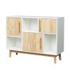 Multi-purpose storage cabinet with display stand and door; entrance channel; modern buffet or kitchen sideboard; TV cabinet; white and oak - as pic