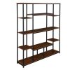 Bookcase and Bookshelf, Home Office 5 Tier Bookshelf, Open Freestanding Storage Shelf with Metal Frame - Brown