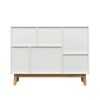 Multi-purpose storage cabinet with display stand and door; entrance channel; modern buffet or kitchen sideboard; TV cabinet; white and oak - as pic