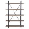 5-Tier Industrial Bookcase With Rustic Wood And Metal Frame, Large Open Bookshelf For Living Room - Brown