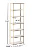 6-Shelf Gold Metal Frame Bookcase - White