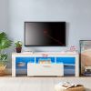 White morden TV Stand with LED Lights high glossy front TV Cabinet - Default