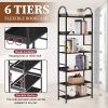 70.8 Inch Tall Bookshelf; 6-tier Shelves with Round Top Frame; MDF Boards; Adjustable Foot Pads; Black - as Pic