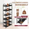 70.8 Inch Tall Bookshelf; 6-tier Shelves with Round Top Frame; MDF Boards; Adjustable Foot Pads; Black - as Pic