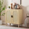 Kitchen storage cabinets with rattan decorative doors;  buffets;  wine cabinets;  dining rooms;  hallways;  cabinet console tables - Golden