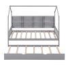 Wooden Twin Size House Bed with Trundle; Kids Bed with Shelf; Gray - as pic