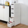 5-Tire Rolling Cart Organizer Unit with Wheels Narrow Slim Container Storage Cabinet for Bathroom Bedroom - as pic