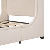 Queen Size Storage Bed Velvet Upholstered Platform Bed with Wingback Headboard and a Big Drawer (Beige) - pic