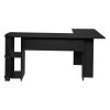 L-Shaped Wood Right-angle Computer Desk with Two-layer Bookshelves RT - Black