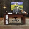 L-Shaped Wood Right-angle Computer Desk with Two-layer Bookshelves RT - Dark Brown