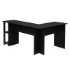 L-Shaped Wood Right-angle Computer Desk with Two-layer Bookshelves RT - Black