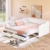 Wooden Daybed with Trundle Bed and Two Storage Drawers ; &nbsp;Extendable Bed Daybed; Sofa Bed with Two Drawers; White - pic