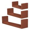 Set of 3 Floating Display Shelves Ledge Bookshelf Wall Mount Storage Home DÃ©cor Brown RT - Brown