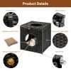 Rattan Cat Litter; Cat Bed with Rattan Ball and Cushion; Black - as Pic