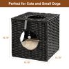 Rattan Cat Litter; Cat Bed with Rattan Ball and Cushion; Black - as Pic