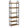 70.8 Inch Tall Bookshelf; 6-tier Shelves with Round Top Frame; MDF Boards; Adjustable Foot Pads; Brown - as Pic