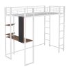 Twin Metal Loft Bed with 2 Shelves and one Desk ; WHITE(Old SKU: MF281206AAK) - as pic