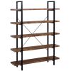 5-tier Industrial Bookcase with Rustic Wood and Metal Frame, Large Open Bookshelf for Living Room(Distressed Brown) - Rustic Brown