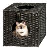 Rattan Cat Litter; Cat Bed with Rattan Ball and Cushion; Black - as Pic