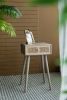 27"Tall Storage Cabinet with Natural Rattan Decorated Drawer Bedside Console Table with Grey Finished Surface for Bedroom & Livingroom - as Pic